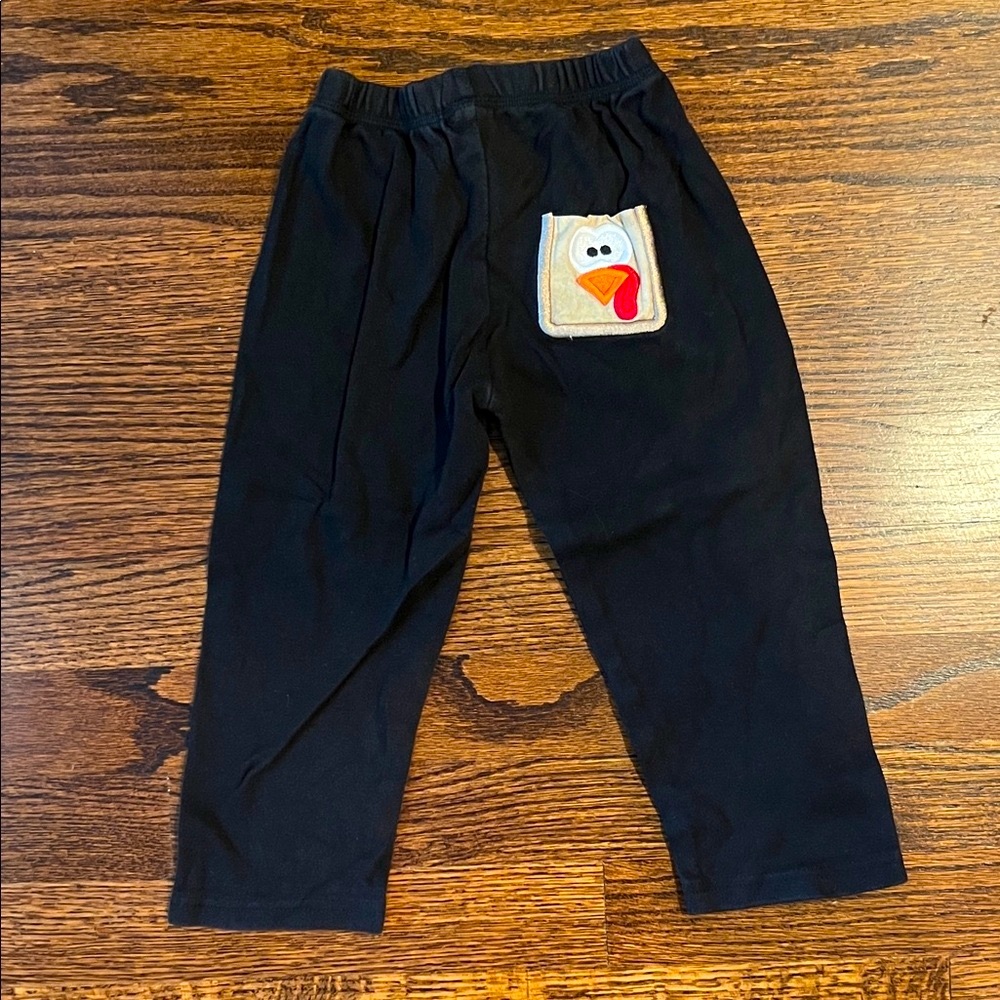 Black Kids Casual Bottoms with Turkey Design Patch on Back of Pants
